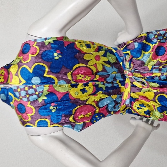 Forum Colorful Velvet Hippie Floral Colorful Retro Y2K Go-Go Mini Dress Size O/S - Picture 6 of 12
